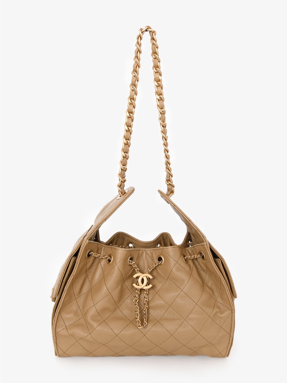 Chanel 25 small caramel brown caviar leather